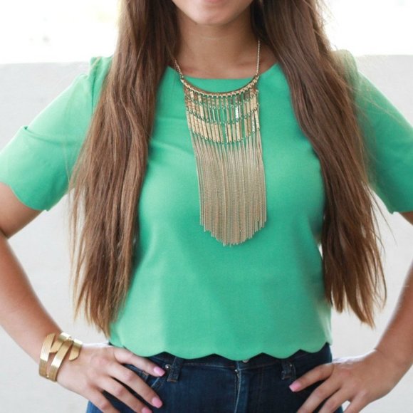 Mint Green Easter Scallop Crop Top - Picture 6 of 7